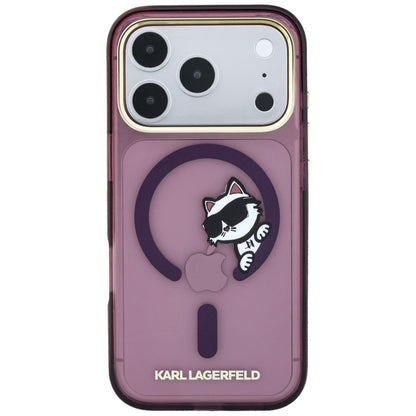Coque MagSafe pour Apple iPhone 18 Pro / 17 Pro, Karl Lagerfeld, IML Peekaboo Print and Metal Frame, bordeaux