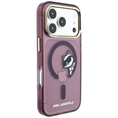 Coque MagSafe pour Apple iPhone 18 Pro / 17 Pro, Karl Lagerfeld, IML Peekaboo Print and Metal Frame, bordeaux