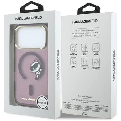 Coque MagSafe pour Apple iPhone 18 Pro / 17 Pro, Karl Lagerfeld, IML Peekaboo Print and Metal Frame, bordeaux