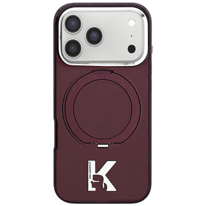 Coque MagSafe pour Apple iPhone 18 Pro / 17 Pro, Karl Lagerfeld, Support Anneau IML Kameo Metal, Bordeaux