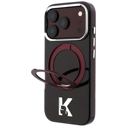 Coque MagSafe pour Apple iPhone 18 Pro / 17 Pro, Karl Lagerfeld, Support Anneau IML Kameo Metal, Bordeaux