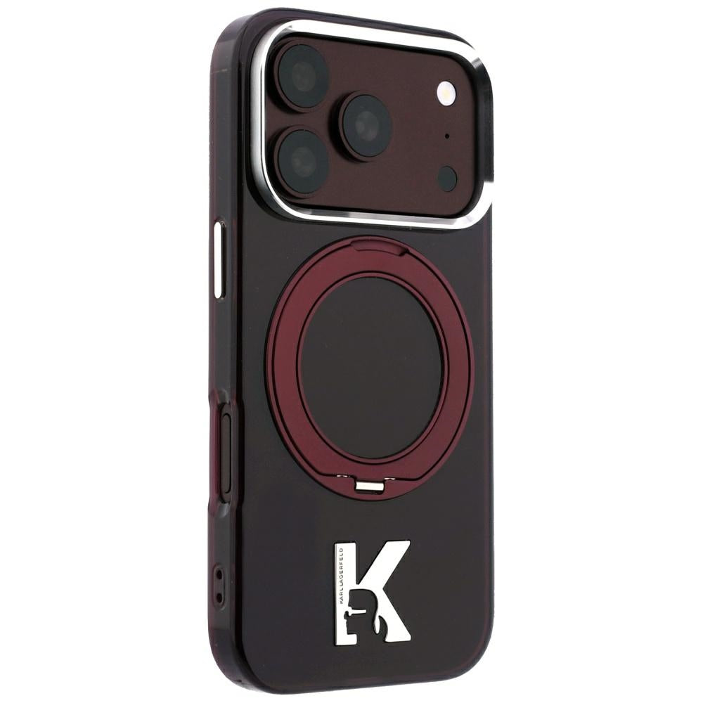 Coque MagSafe pour Apple iPhone 18 Pro / 17 Pro, Karl Lagerfeld, Support Anneau IML Kameo Metal, Bordeaux