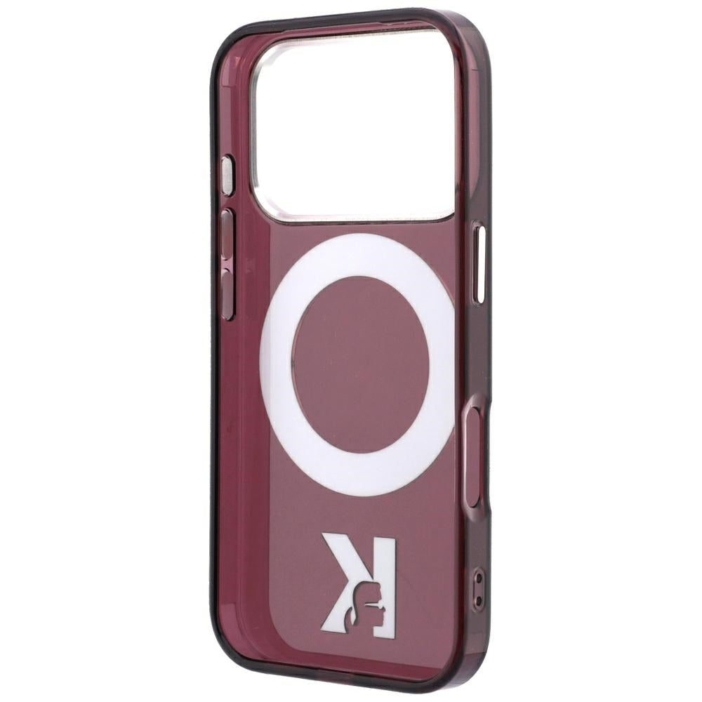 Coque MagSafe pour Apple iPhone 18 Pro / 17 Pro, Karl Lagerfeld, Support Anneau IML Kameo Metal, Bordeaux