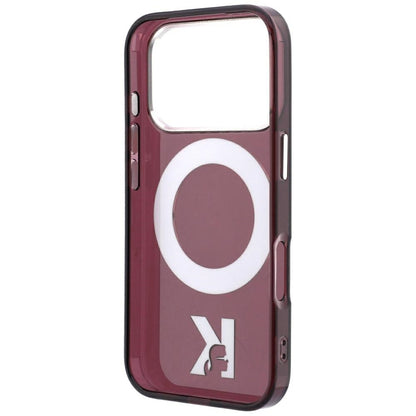 Coque MagSafe pour Apple iPhone 18 Pro / 17 Pro, Karl Lagerfeld, Support Anneau IML Kameo Metal, Bordeaux