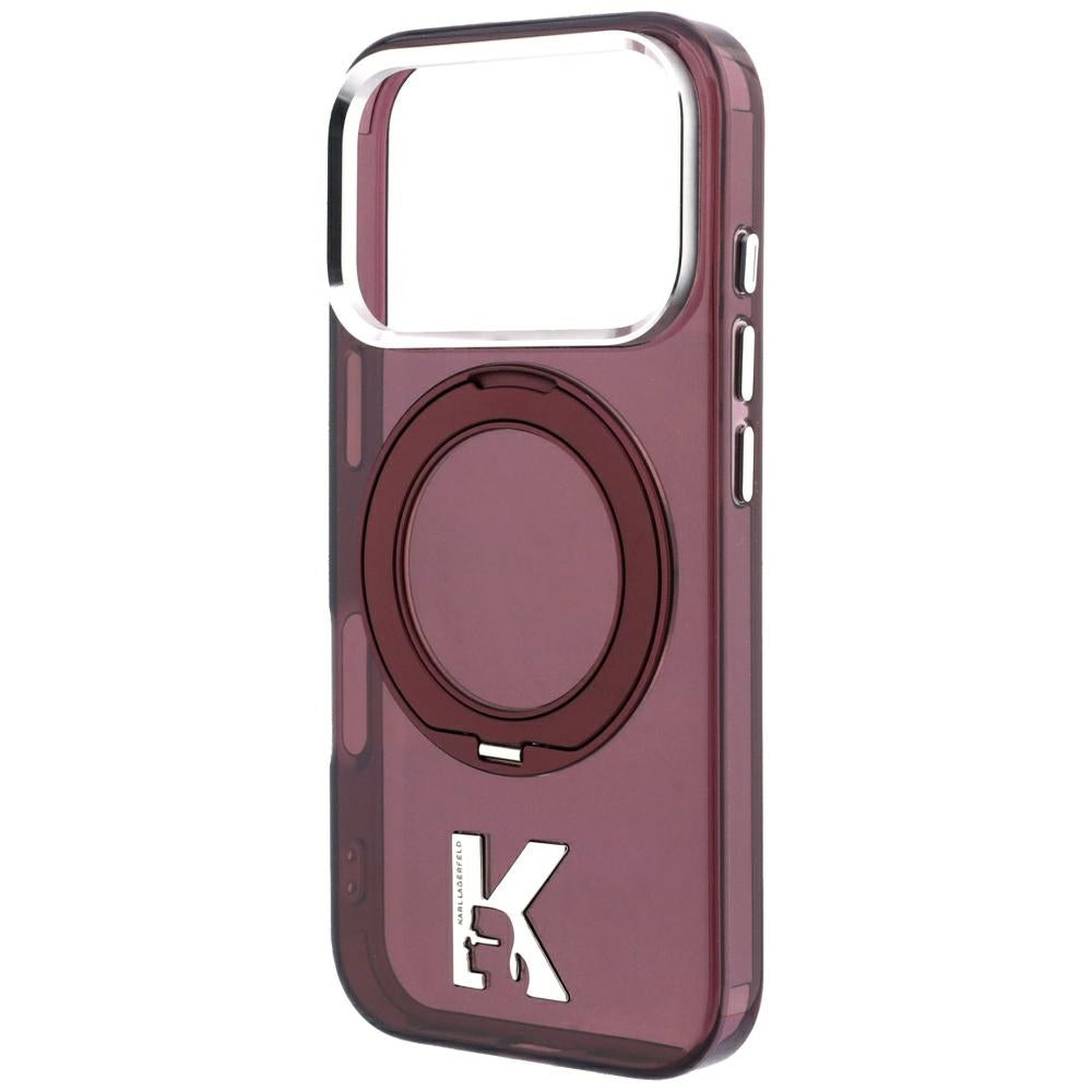 Coque MagSafe pour Apple iPhone 18 Pro / 17 Pro, Karl Lagerfeld, Support Anneau IML Kameo Metal, Bordeaux