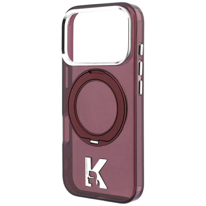 Coque MagSafe pour Apple iPhone 18 Pro / 17 Pro, Karl Lagerfeld, Support Anneau IML Kameo Metal, Bordeaux