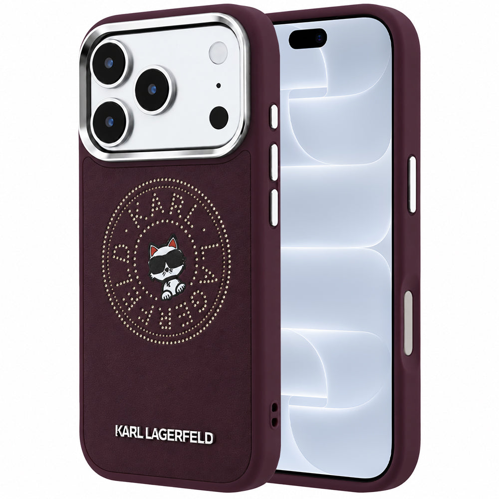 Coque MagSafe pour Apple iPhone 18 Pro / 17 Pro, Karl Lagerfeld, Point and Choupette Sketch, Bordeaux