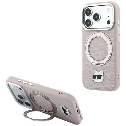 MagSafe-hoesje voor Apple iPhone 18 Pro / 17 Pro, Karl Lagerfeld, Ring Stand 360 Choupette Pin, roze