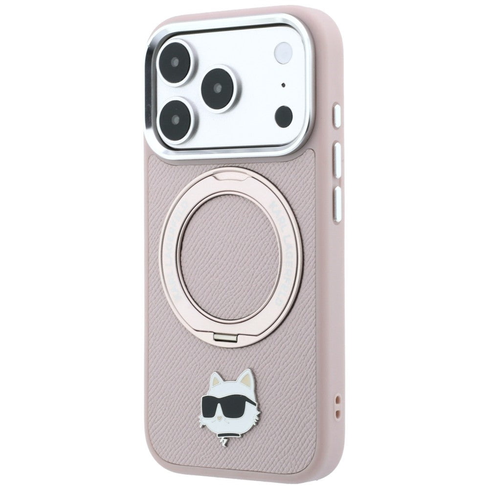 MagSafe-hoesje voor Apple iPhone 18 Pro / 17 Pro, Karl Lagerfeld, Ring Stand 360 Choupette Pin, roze