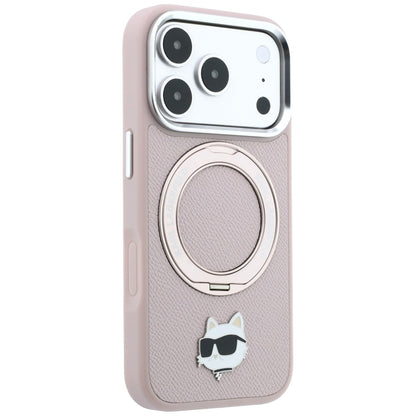 MagSafe-hoesje voor Apple iPhone 18 Pro / 17 Pro, Karl Lagerfeld, Ring Stand 360 Choupette Pin, roze