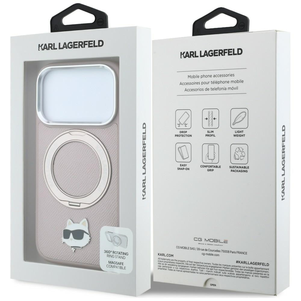 MagSafe-hoesje voor Apple iPhone 18 Pro / 17 Pro, Karl Lagerfeld, Ring Stand 360 Choupette Pin, roze