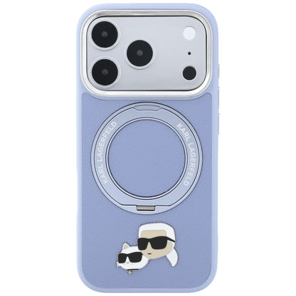 Coque MagSafe pour Apple iPhone 18 Pro / 17 Pro, Karl Lagerfeld, Support Anneau 360 Karl & Broche Choupette, Bleu