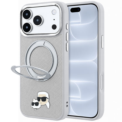 MagSafe-hoesje voor Apple iPhone 18 Pro / 17 Pro, Karl Lagerfeld, Ring Stand 360 Karl & Choupette Pin, grijs