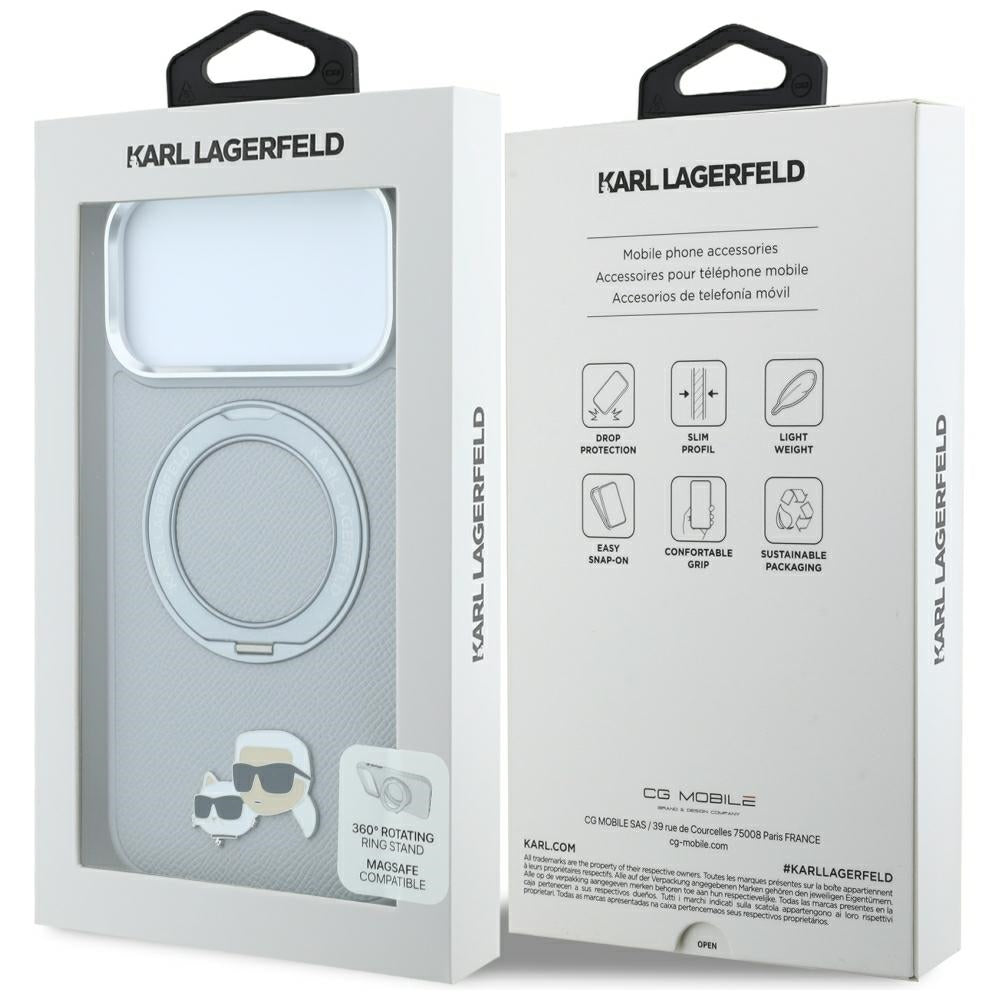 MagSafe-hoesje voor Apple iPhone 18 Pro / 17 Pro, Karl Lagerfeld, Ring Stand 360 Karl & Choupette Pin, grijs