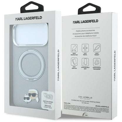 MagSafe-hoesje voor Apple iPhone 18 Pro / 17 Pro, Karl Lagerfeld, Ring Stand 360 Karl & Choupette Pin, grijs