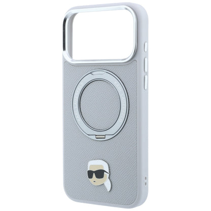 MagSafe-Hülle für Apple iPhone 18 Pro / 17 Pro, Karl Lagerfeld, Ring Stand 360 Karl Pin, Grau