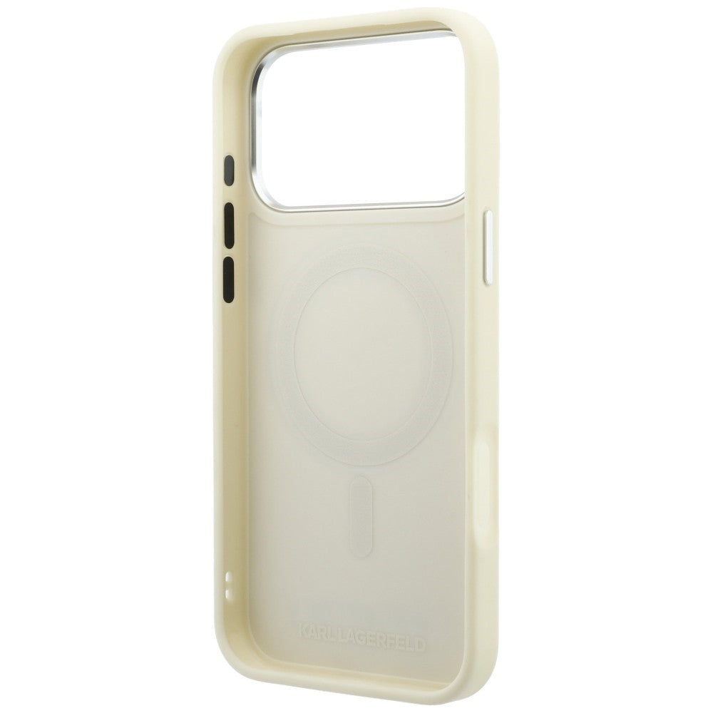 Coque MagSafe pour Apple iPhone 18 Pro / 17 Pro, Karl Lagerfeld, Ring Stand 360 Saffiano, beige