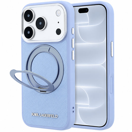 MagSafe-hoesje voor Apple iPhone 18 Pro / 17 Pro, Karl Lagerfeld, Ring Stand 360 Saffiano, Blauw