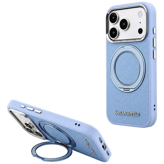 MagSafe-hoesje voor Apple iPhone 18 Pro / 17 Pro, Karl Lagerfeld, Ring Stand 360 Saffiano, Blauw
