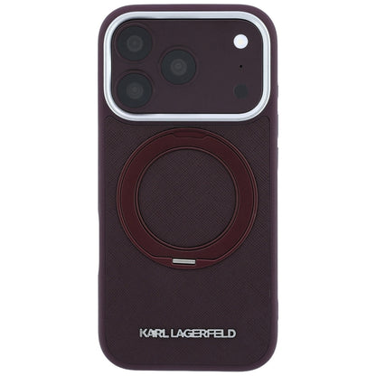 MagSafe-hoesje voor Apple iPhone 18 Pro / 17 Pro, Karl Lagerfeld, Ring Stand 360 Saffiano, bordeauxrood