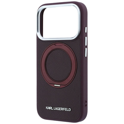 MagSafe-hoesje voor Apple iPhone 18 Pro / 17 Pro, Karl Lagerfeld, Ring Stand 360 Saffiano, bordeauxrood