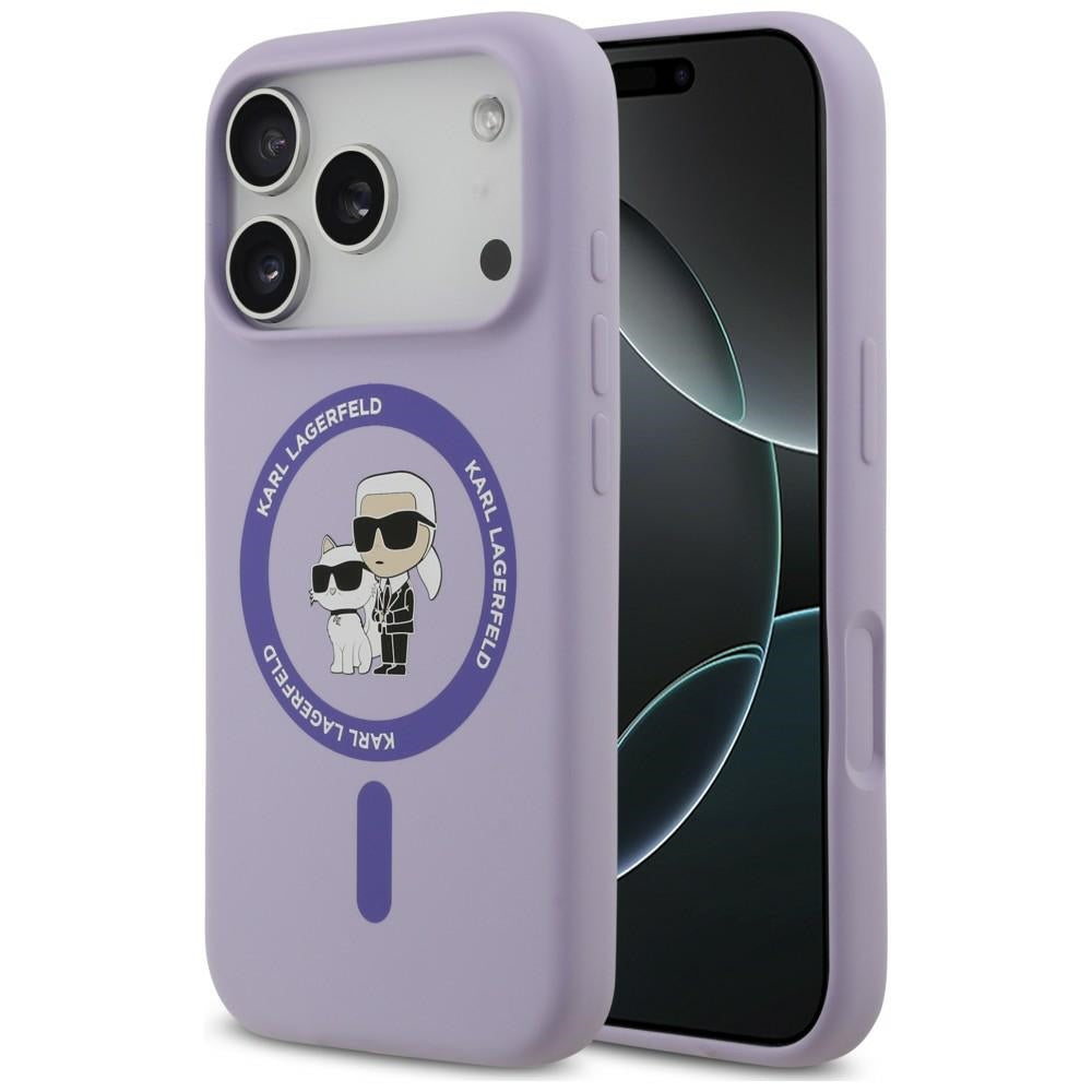 Coque MagSafe pour Apple iPhone 18 Pro / 17 Pro, Karl Lagerfeld, Silicone Ring Karl & Choupette, violet
