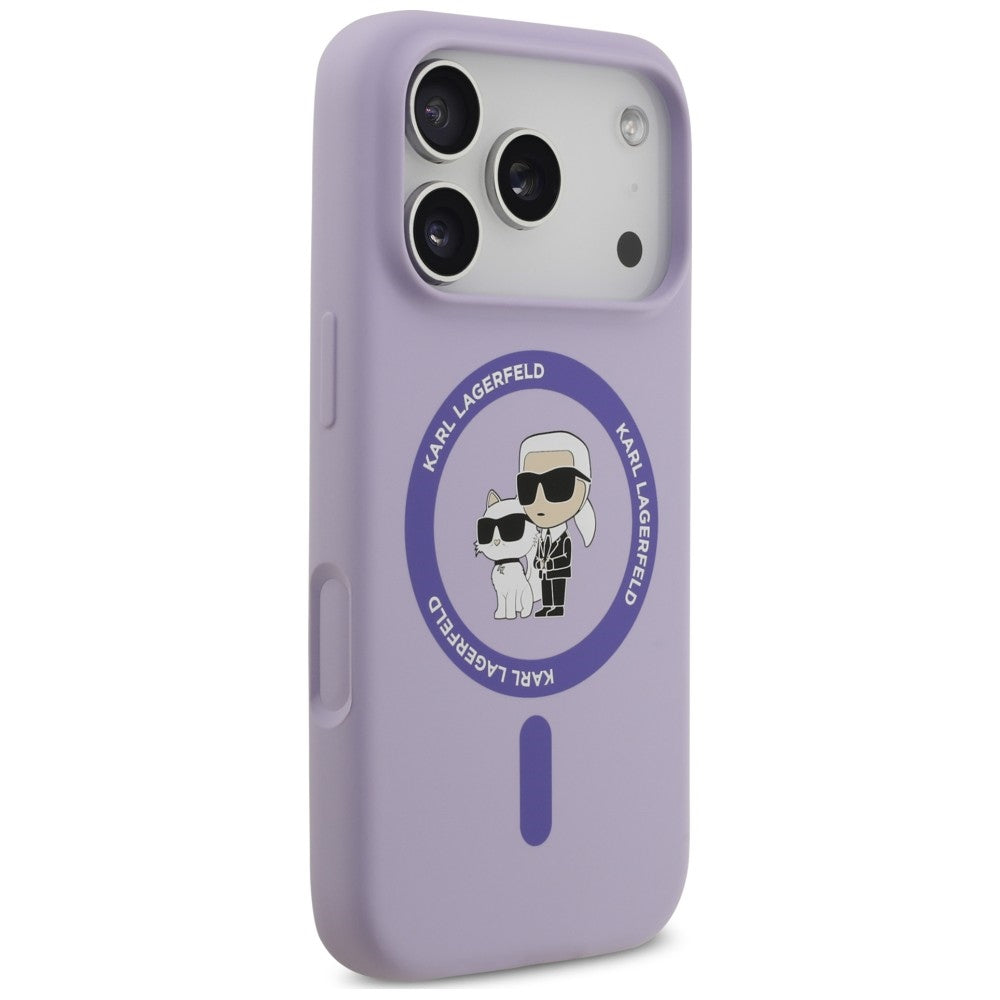 Coque MagSafe pour Apple iPhone 18 Pro / 17 Pro, Karl Lagerfeld, Silicone Ring Karl & Choupette, violet