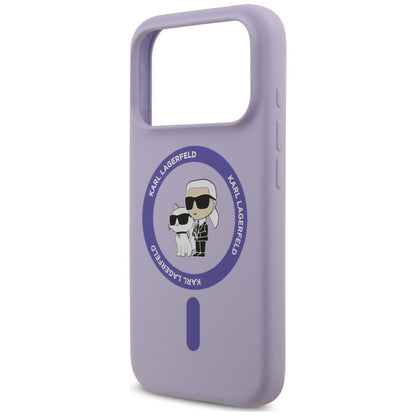 Coque MagSafe pour Apple iPhone 18 Pro / 17 Pro, Karl Lagerfeld, Silicone Ring Karl & Choupette, violet