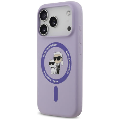 Coque MagSafe pour Apple iPhone 18 Pro / 17 Pro, Karl Lagerfeld, Silicone Ring Karl & Choupette, violet