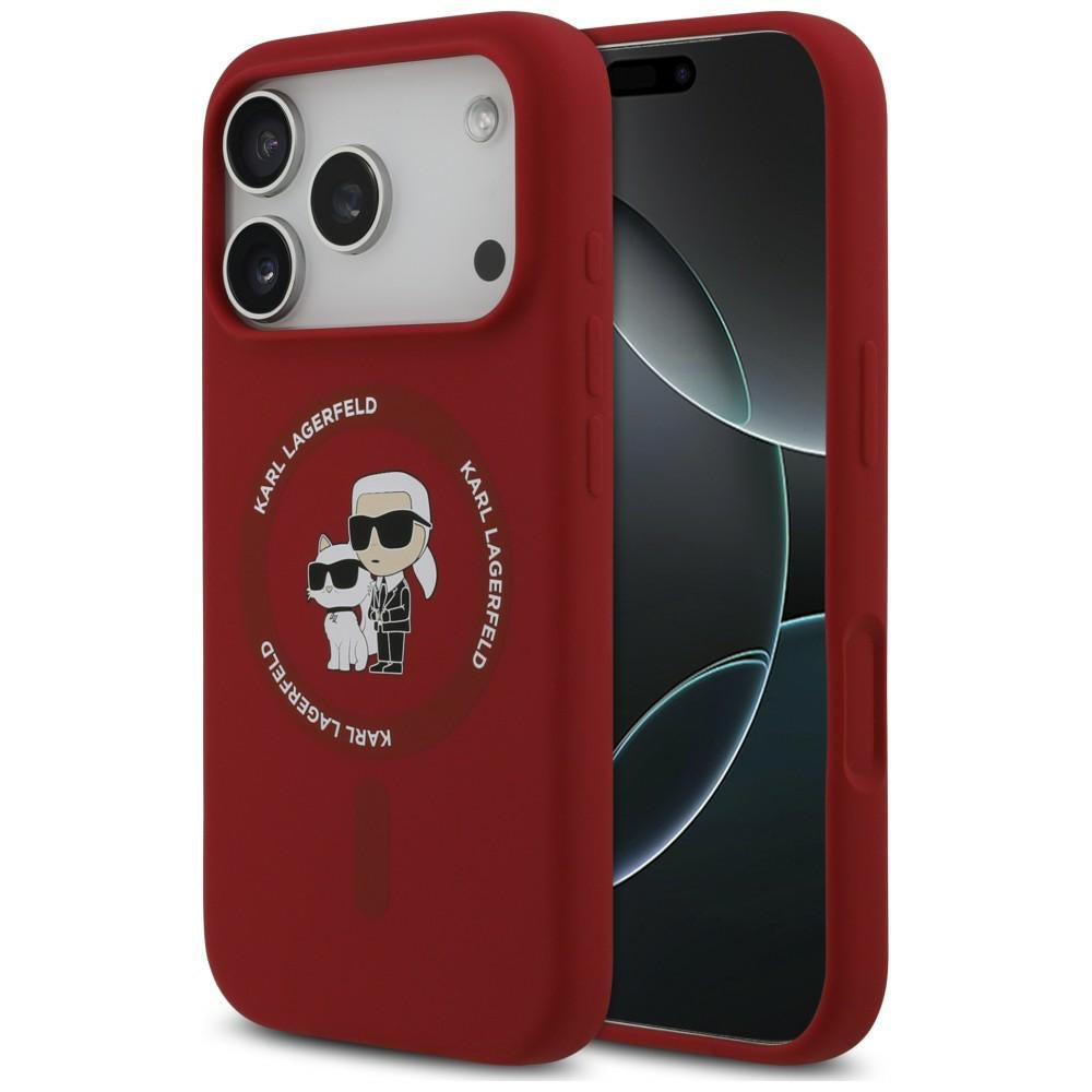 Coque MagSafe pour Apple iPhone 18 Pro / 17 Pro, Karl Lagerfeld, Silicone Ring Karl & Choupette, rose