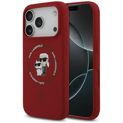 Coque MagSafe pour Apple iPhone 18 Pro / 17 Pro, Karl Lagerfeld, Silicone Ring Karl & Choupette, rose