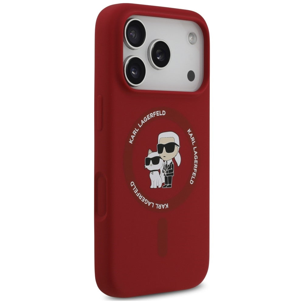 Coque MagSafe pour Apple iPhone 18 Pro / 17 Pro, Karl Lagerfeld, Silicone Ring Karl & Choupette, rose