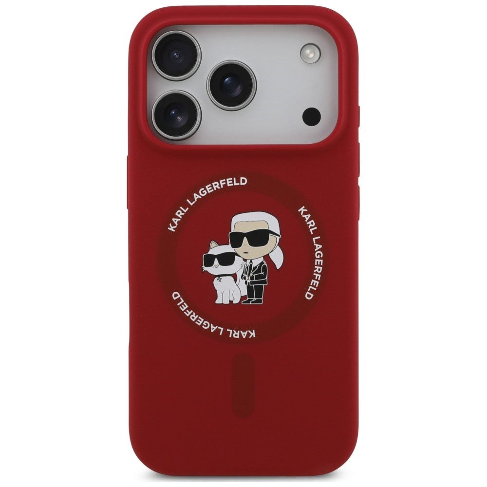 Coque MagSafe pour Apple iPhone 18 Pro / 17 Pro, Karl Lagerfeld, Silicone Ring Karl & Choupette, rose