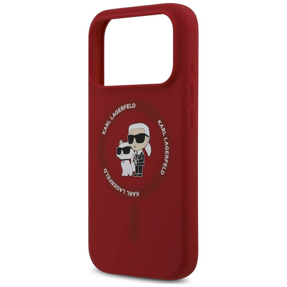 Coque MagSafe pour Apple iPhone 18 Pro / 17 Pro, Karl Lagerfeld, Silicone Ring Karl & Choupette, rose