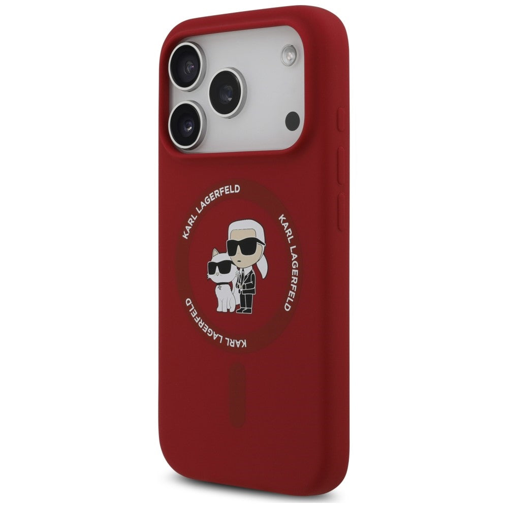 Coque MagSafe pour Apple iPhone 18 Pro / 17 Pro, Karl Lagerfeld, Silicone Ring Karl & Choupette, rose