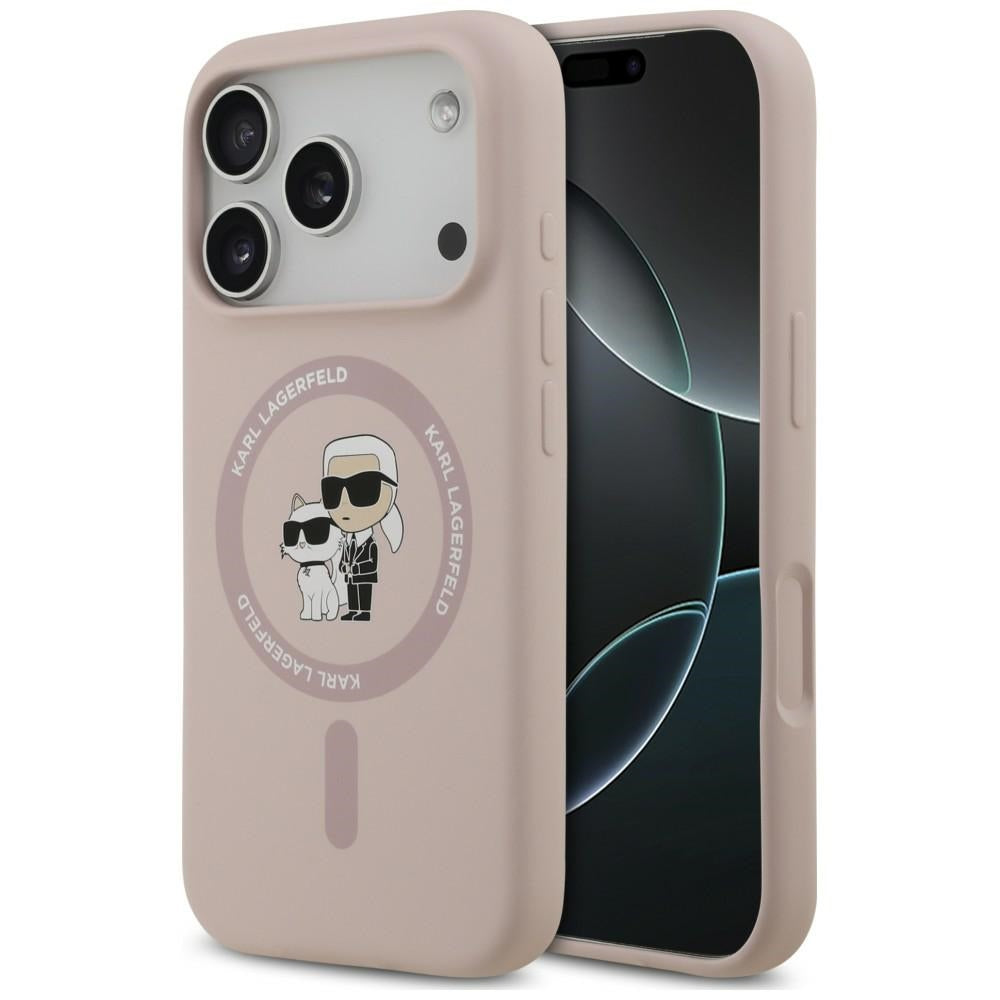 MagSafe-hoesje voor Apple iPhone 18 Pro / 17 Pro, Karl Lagerfeld, Silicone Ring Karl & Choupette, roze