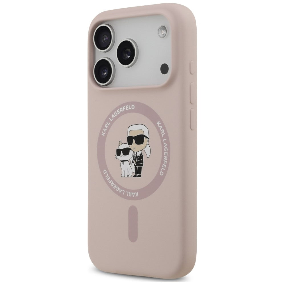 MagSafe-hoesje voor Apple iPhone 18 Pro / 17 Pro, Karl Lagerfeld, Silicone Ring Karl & Choupette, roze