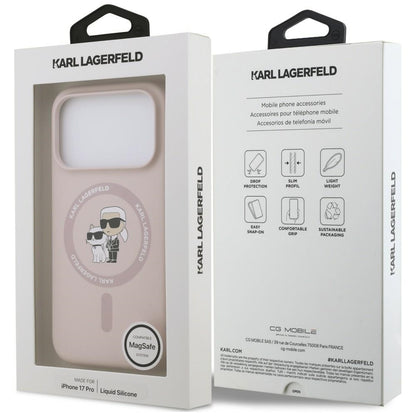MagSafe-hoesje voor Apple iPhone 18 Pro / 17 Pro, Karl Lagerfeld, Silicone Ring Karl & Choupette, roze