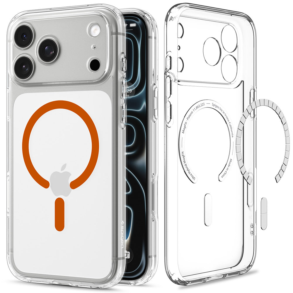 MagSafe-Hülle für Apple iPhone 18 Pro / 17 Pro, Spigen, Ultra Hybrid, Transparent Orange ACS12159