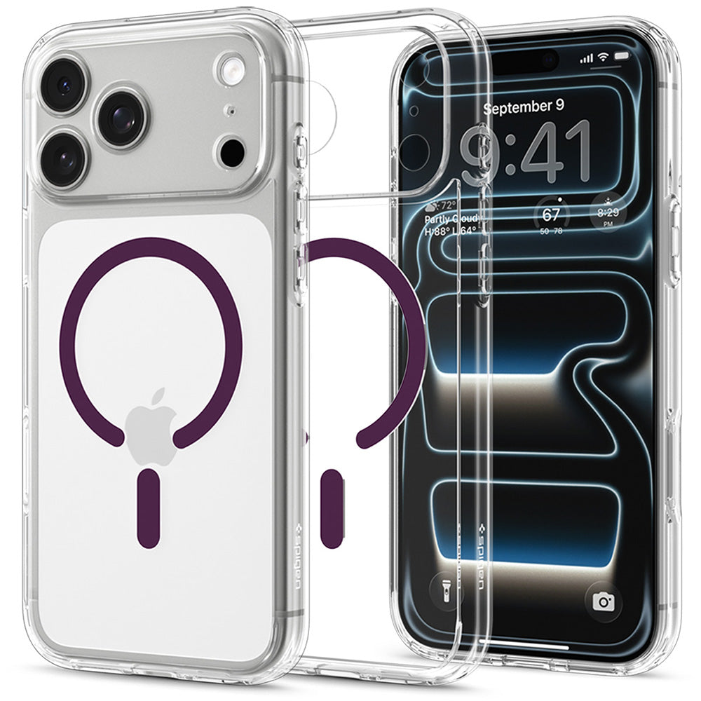 Coque MagSafe pour Apple iPhone 18 Pro / 17 Pro, Spigen, Ultra Hybrid, bordeaux transparent ACS12335