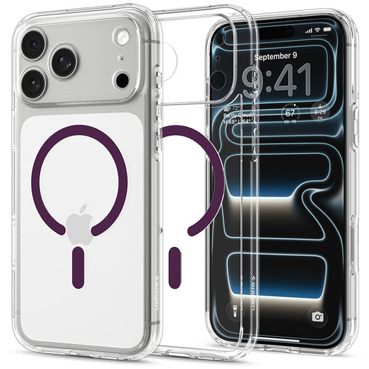 Coque MagSafe pour Apple iPhone 18 Pro / 17 Pro, Spigen, Ultra Hybrid, bordeaux transparent ACS12335