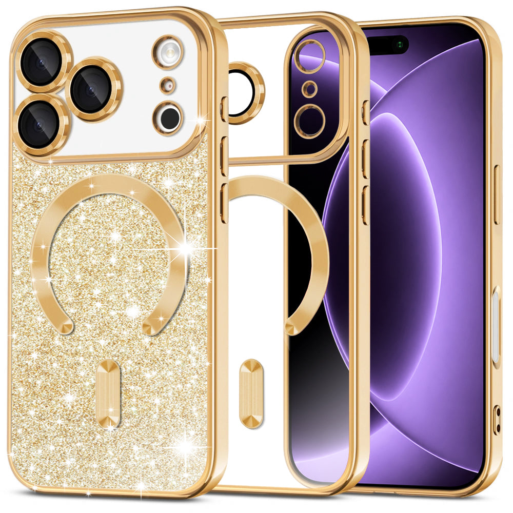 MagSafe-hoesje voor Apple iPhone 18 Pro / 17 Pro, Techsuit, Luxury Glitter, Goud