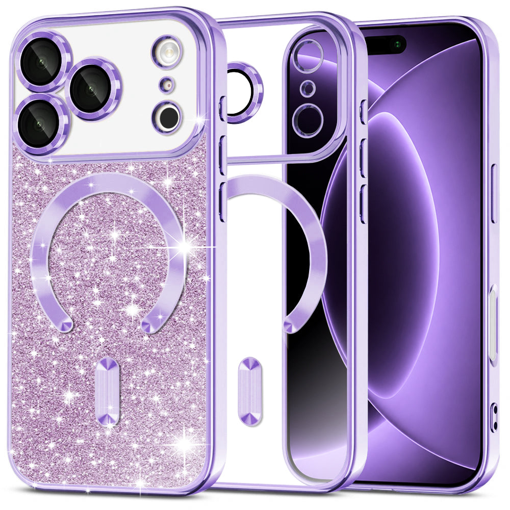 Coque MagSafe pour Apple iPhone 18 Pro / 17 Pro, Techsuit, Luxury Glitter, Violet Clair