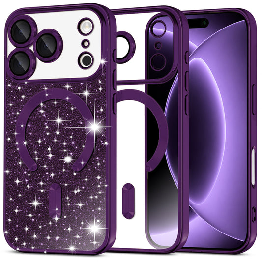 Coque MagSafe pour Apple iPhone 18 Pro / 17 Pro, Techsuit, Luxury Glitter, Violet Foncé