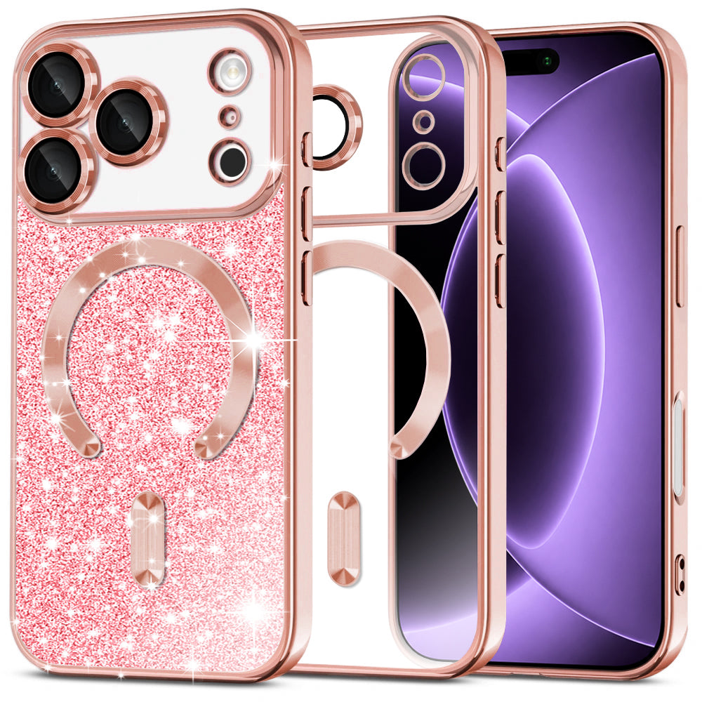 MagSafe-Hülle für Apple iPhone 18 Pro / 17 Pro, Techsuit, Luxury Glitter, Roségold