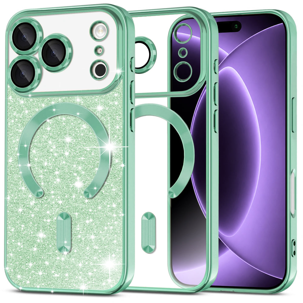 Coque MagSafe pour Apple iPhone 18 Pro / 17 Pro, Techsuit, Luxury Glitter, Vert Clair
