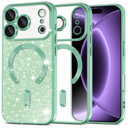 Coque MagSafe pour Apple iPhone 18 Pro / 17 Pro, Techsuit, Luxury Glitter, Vert Clair