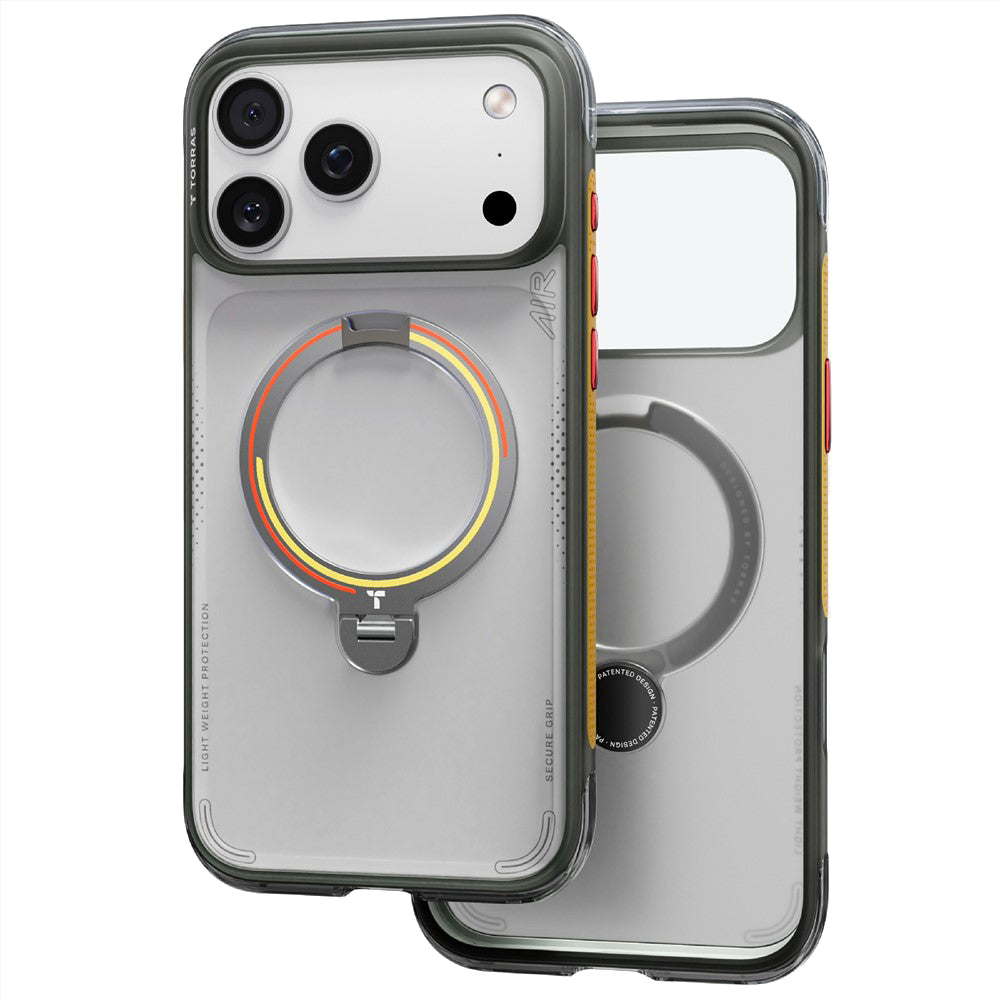 MagSafe-Hülle für Apple iPhone 18 Pro / 17 Pro, Torras, Ostand Q3 Air Football, Grau