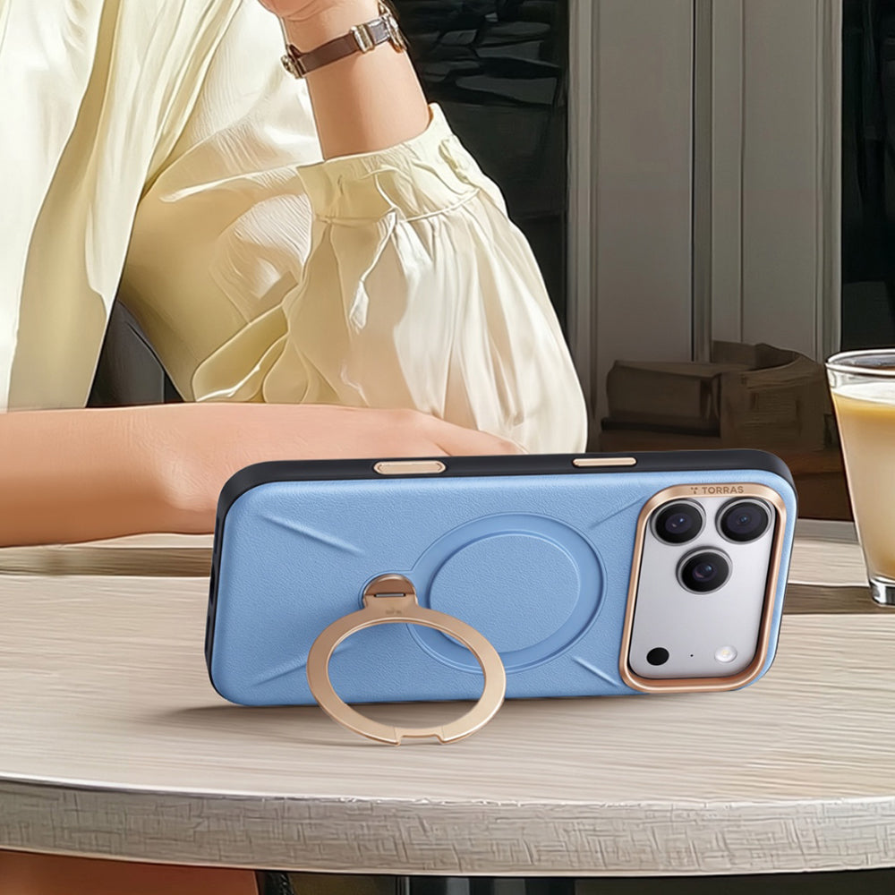 Coque MagSafe pour Apple iPhone 18 Pro / 17 Pro, Torras, Cuir QPRO, Bleue
