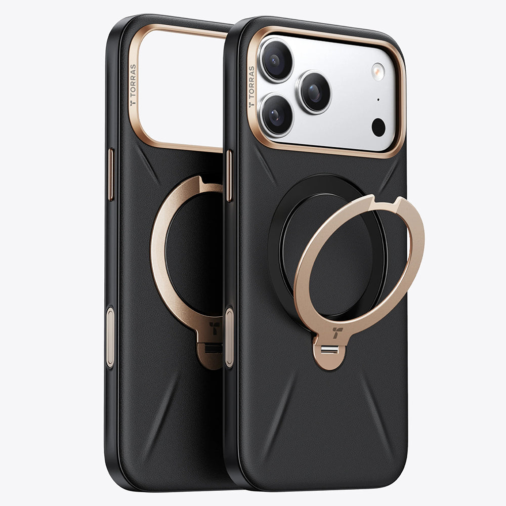 Coque MagSafe pour Apple iPhone 18 Pro / 17 Pro, Torras, Cuir QPRO, Noire
